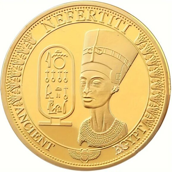 14K GOLD LAYERED ANCIENT EGYPTIAN QUEEN NEFERTITI COLLECTIBLE COIN - Picture 1 of 2